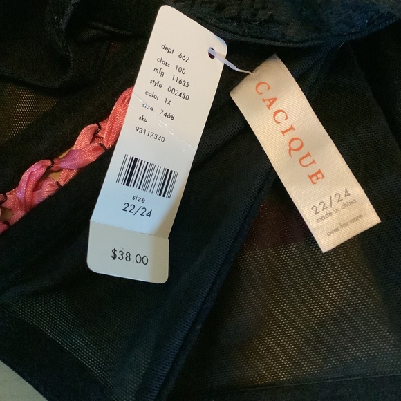 Cacique Black Beige Pink Bustier Corset Lace Up Top Sz 22/24 - Picture 8 of 9